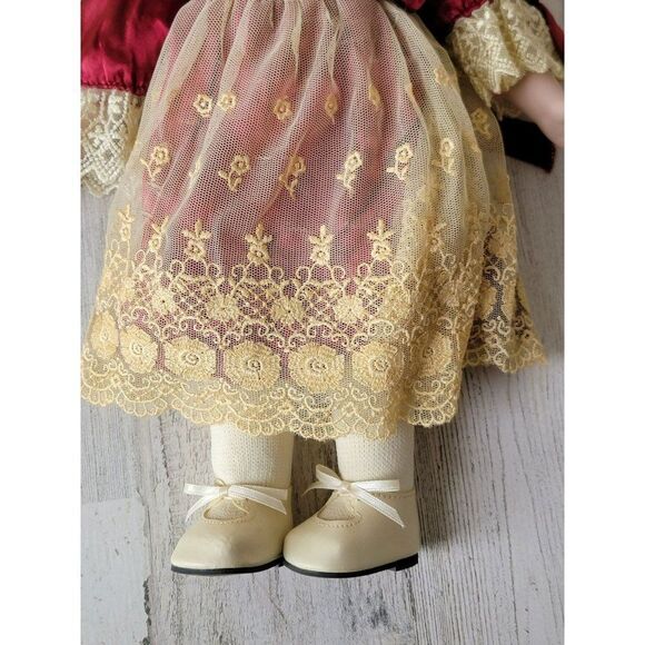 Marian Yu red dress flower lace porcelain doll girl - Picture 2 of 12